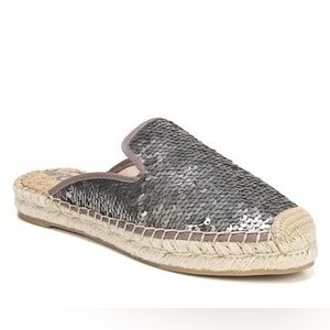 NWOT Sam Edelman Kerry Espadrille Mule Grey Silver Sequins - Size 10